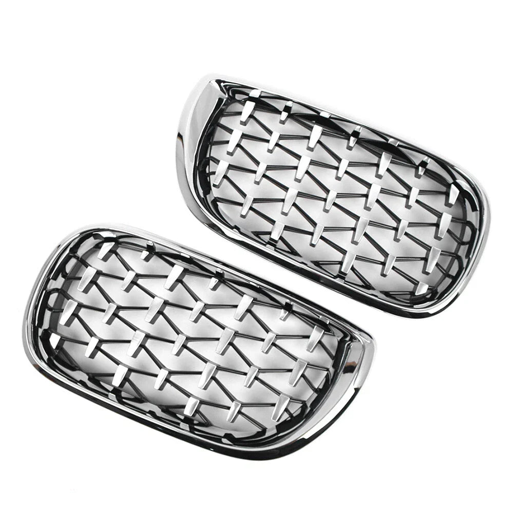 Pair Front Kidney Grille for BMW E46 4D (2002-2005) Chrome Diamond Style