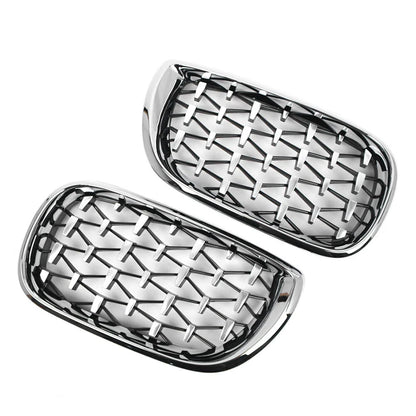 Pair Front Kidney Grille for BMW E46 4D (2002-2005) Chrome Diamond Style
