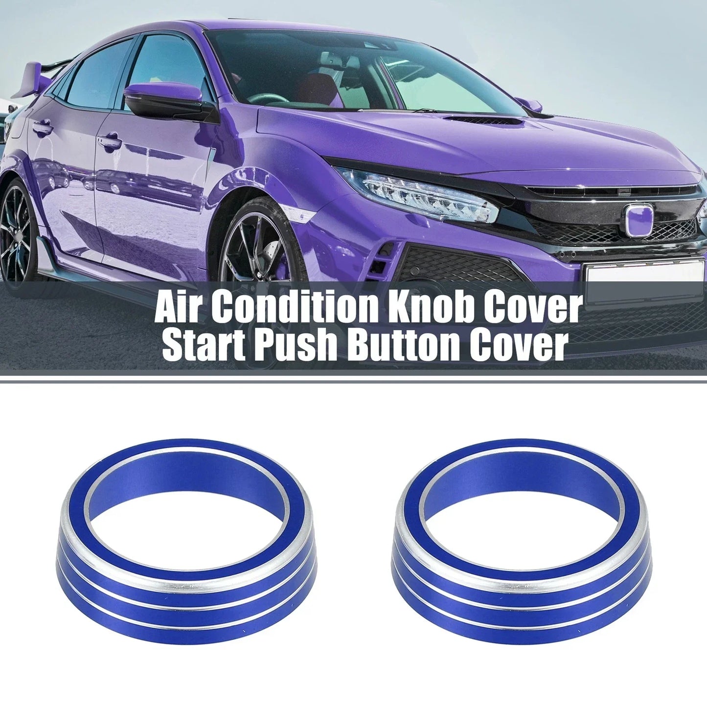 3 x Blue AC Knob Covers & Engine Start Button Cover for Honda Civic (2016-2021)
