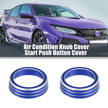 3 x Blue AC Knob Covers & Engine Start Button Cover for Honda Civic (2016-2021)