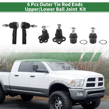 6 Pcs Front Outer Tie Rod Ends & Ball Joints for Dodge Dakota (2000-2004)