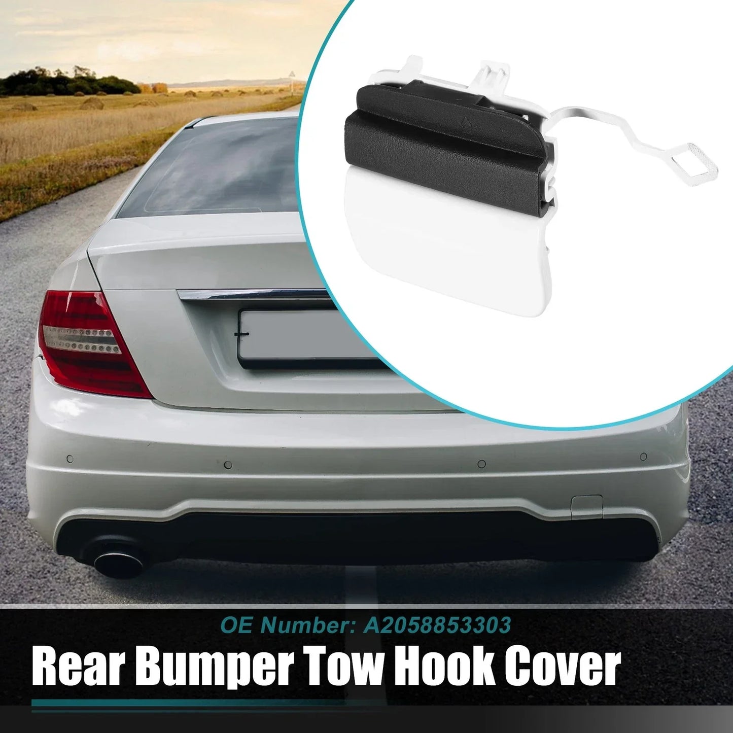 Rear Bumper Tow Hook Cover for Mercedes Benz C-Class (2015-2023) White