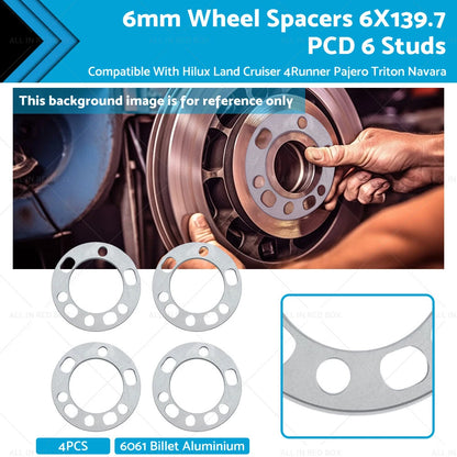 4 x 6mm Wheel Spacers 6X139.7 PCD for Toyota Hilux LandCruiser 4Runner