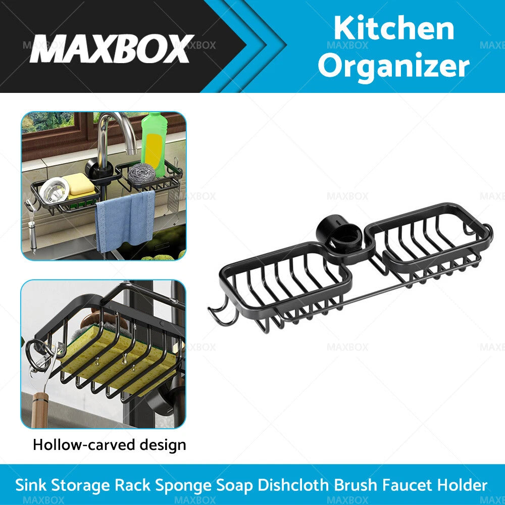 Sink Rack Organizer for Kitchen - Soap & Sponge Holder Drain Basket