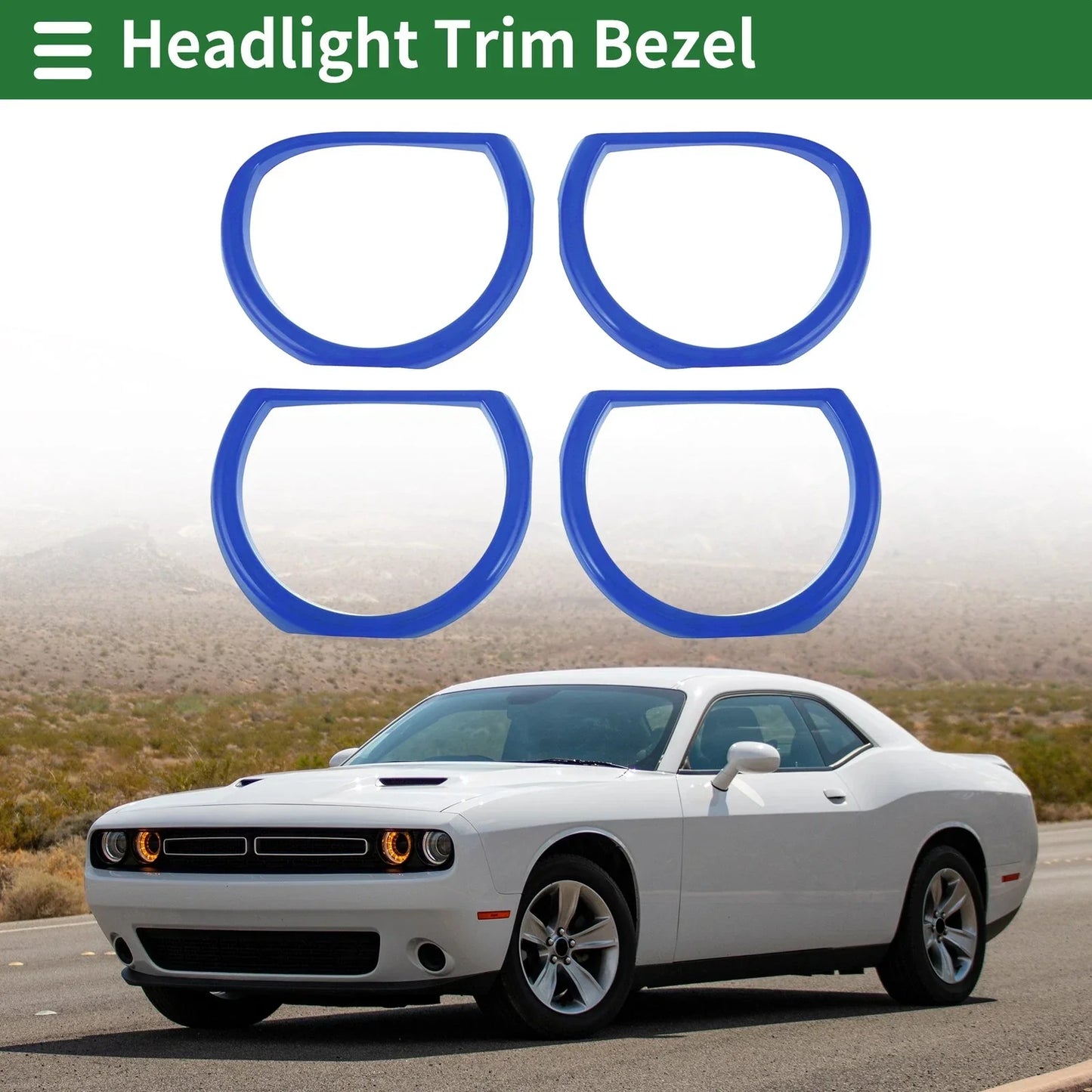 4 x Car Headlight Trim Bezels for Dodge Challenger (2015-2024) ABS Blue