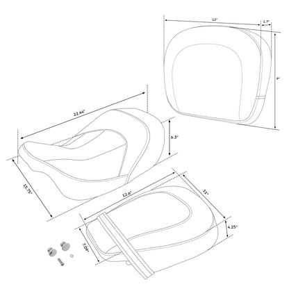 Driver & Passenger Seat w/ Backrest Pad for Harley Street Glide (2009-2023)