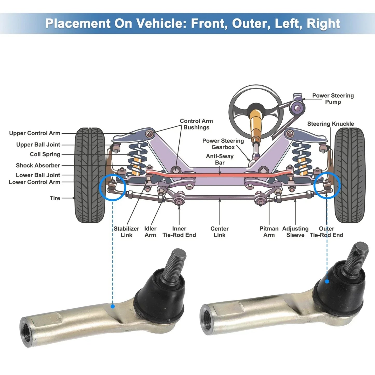 2 x Front Outer Tie Rod End Links for Honda CR-V (2007-2011)