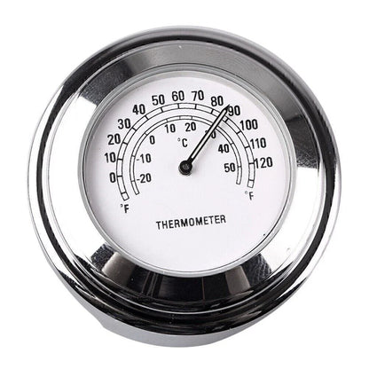 7/8" Handlebar Temp Dial Clock Thermometer for Motorcycle Chrome White