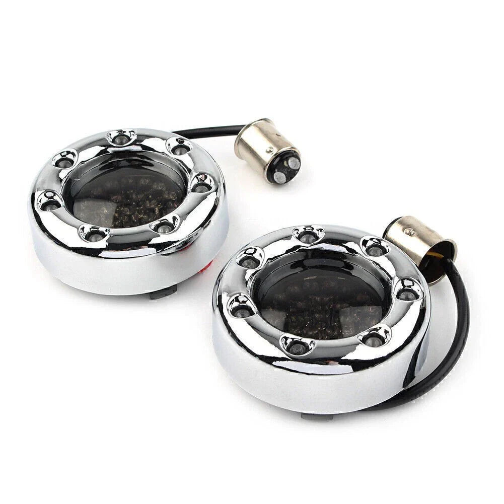 Amber LED Turn Signal Lights for Harley - 1157 Fire Ring Chrome Housings