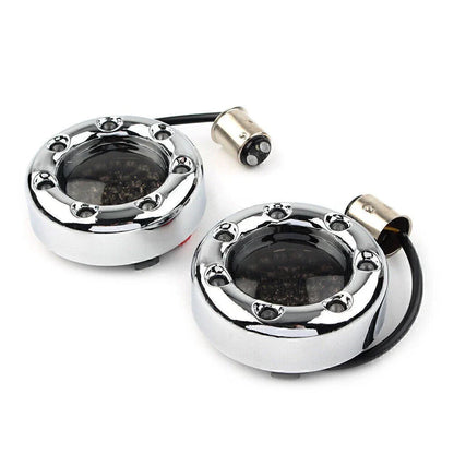 Amber LED Turn Signal Lights for Harley - 1157 Fire Ring Chrome Housings