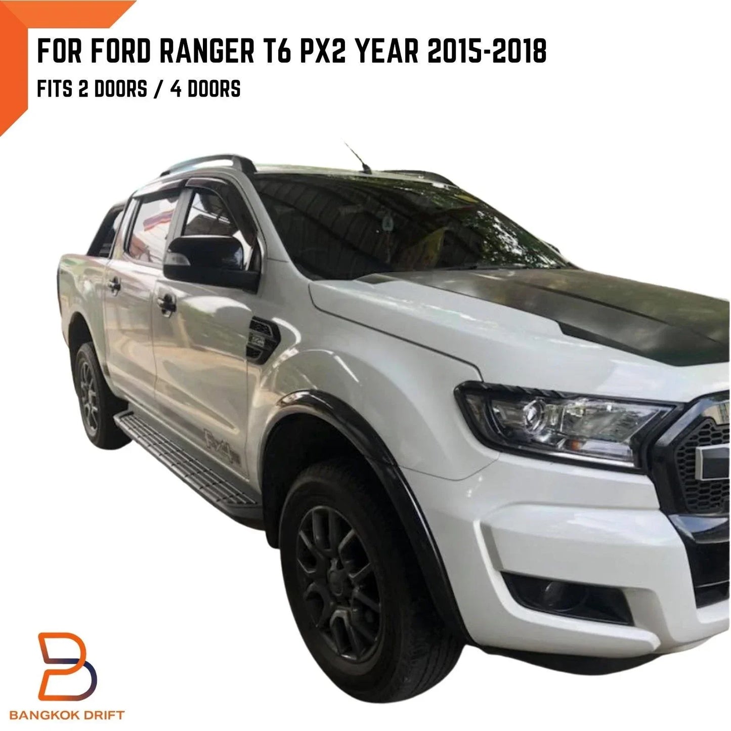 16W Glossy Black Slim Fender Flares for Ford Ranger T6 (2015-2018)