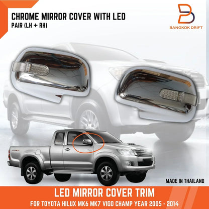 Chrome LED Mirror Cover Trim for Toyota Hilux Ute MK6 MK7 Vigo Champ (05-14)