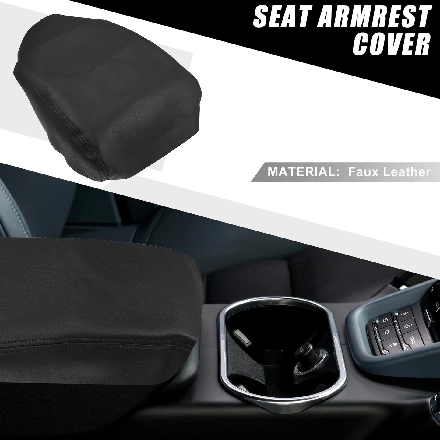 Center Console Cover Armrest Pad for Honda Ridgeline (2006-2014) Black Faux Leather