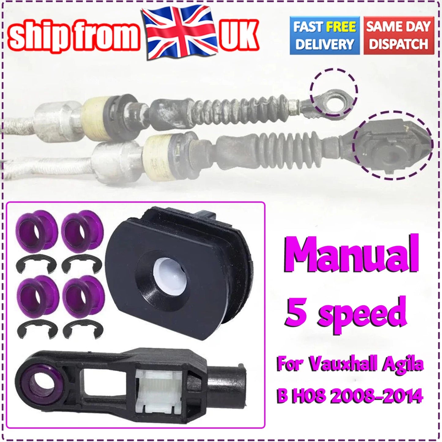 Gear Shifter Cable Bushing Selector Lever Kit for Vauxhall Agila B (2008–2014)