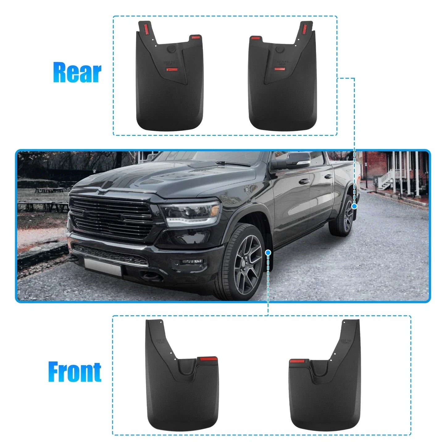 Mud Guards Set for Dodge Ram 2500 3500 (2010-2023) - Front & Rear Liners