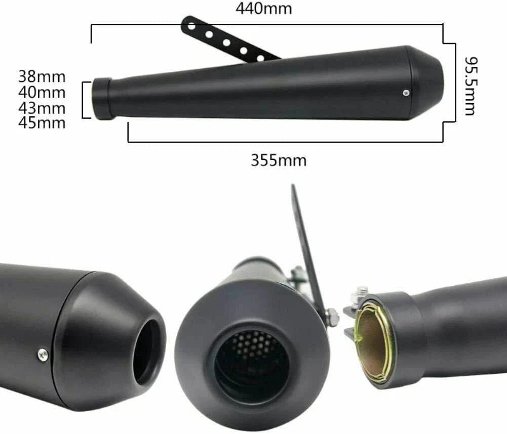Chrome Motorcycle Tapered Exhaust Pipe Muffler Slip-On for Cafe Racer Chopper