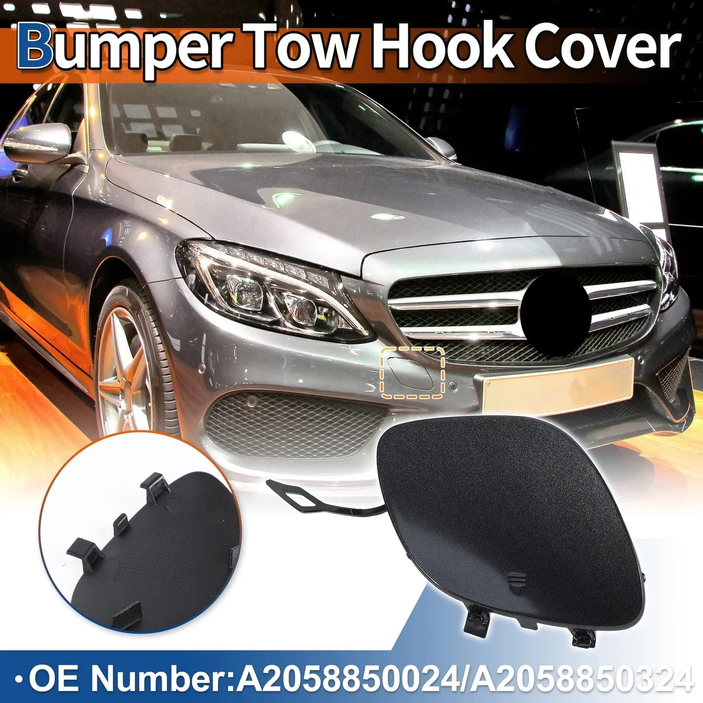Front Bumper Tow Hook Cover for Mercedes-Benz C350e 2016-2018 Tenorite Grey