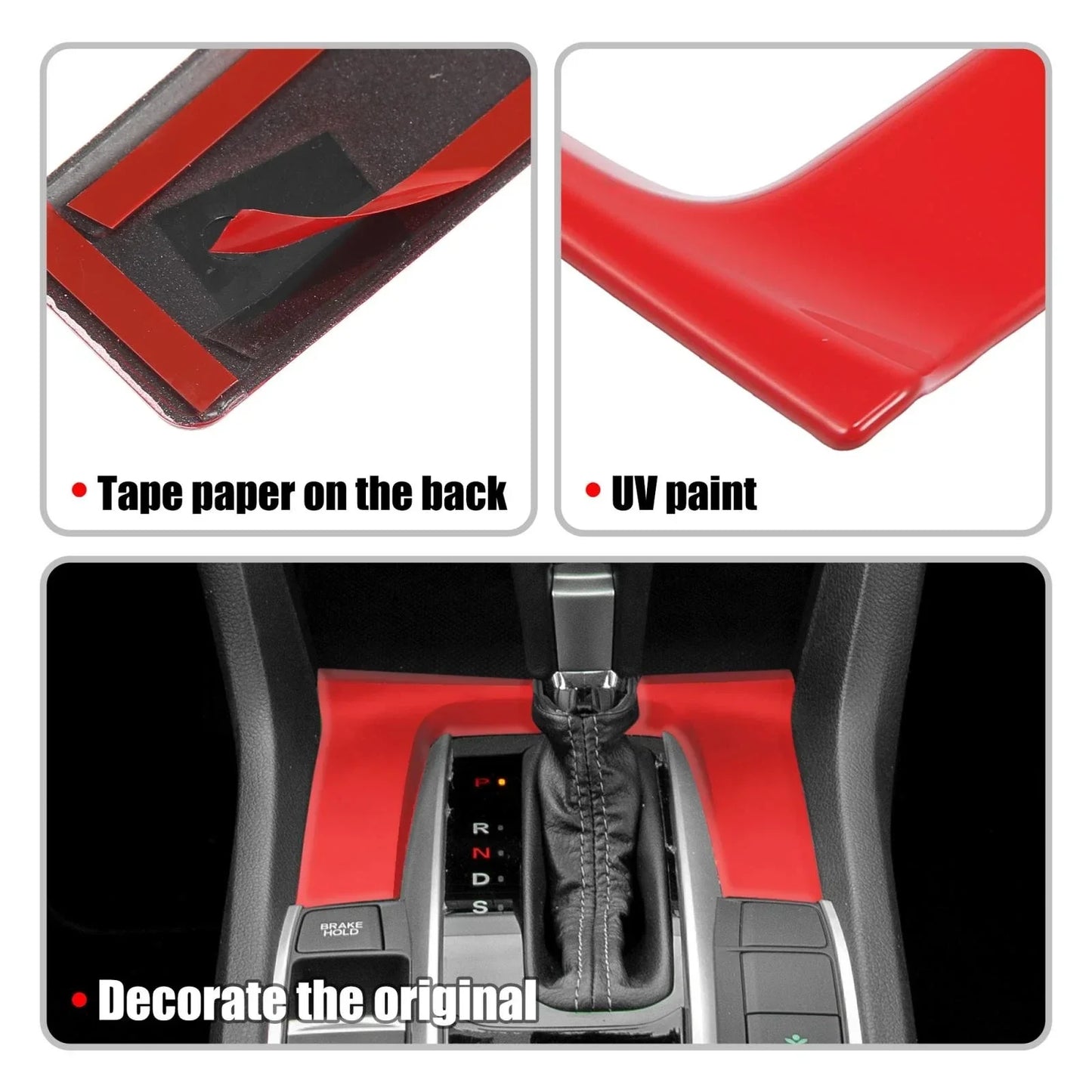 Gear Panel Trim Shift Box Cover for Honda Civic 2016-2021 - Red Interior Decor