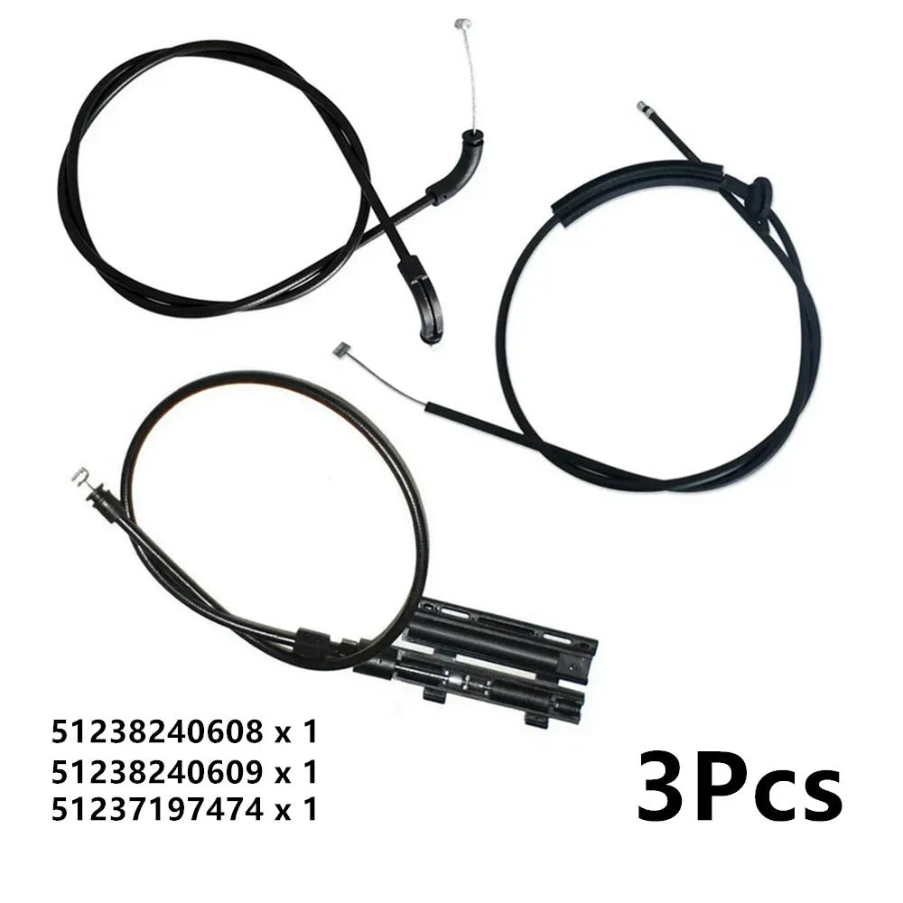 3Pcs Bonnet Release Cable Kit for BMW 7 Series E65 E66 (2002-2008)