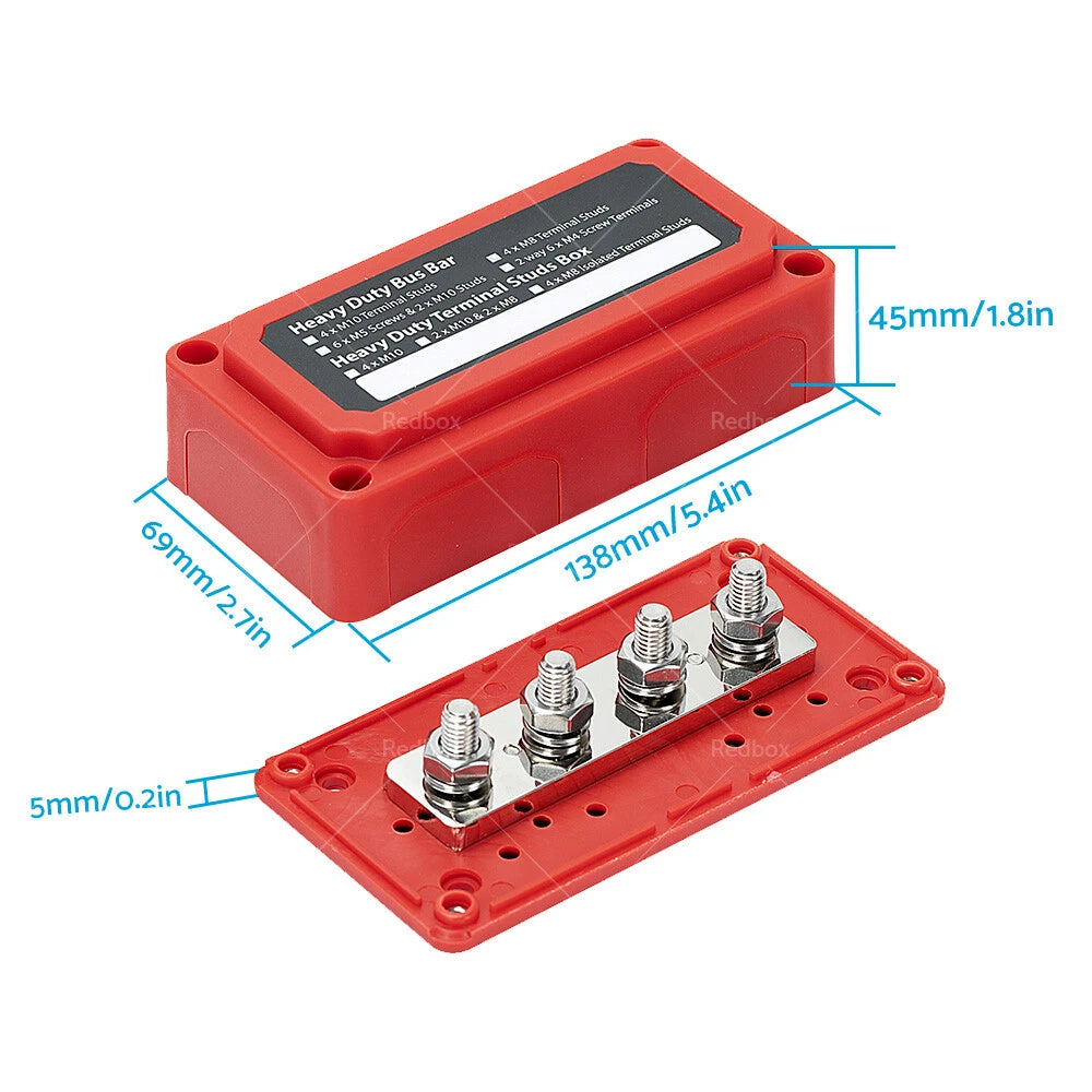 Heavy Duty 300A M10 DC12V-48V Stud Bus Bar Power Distribution Box Terminal Block