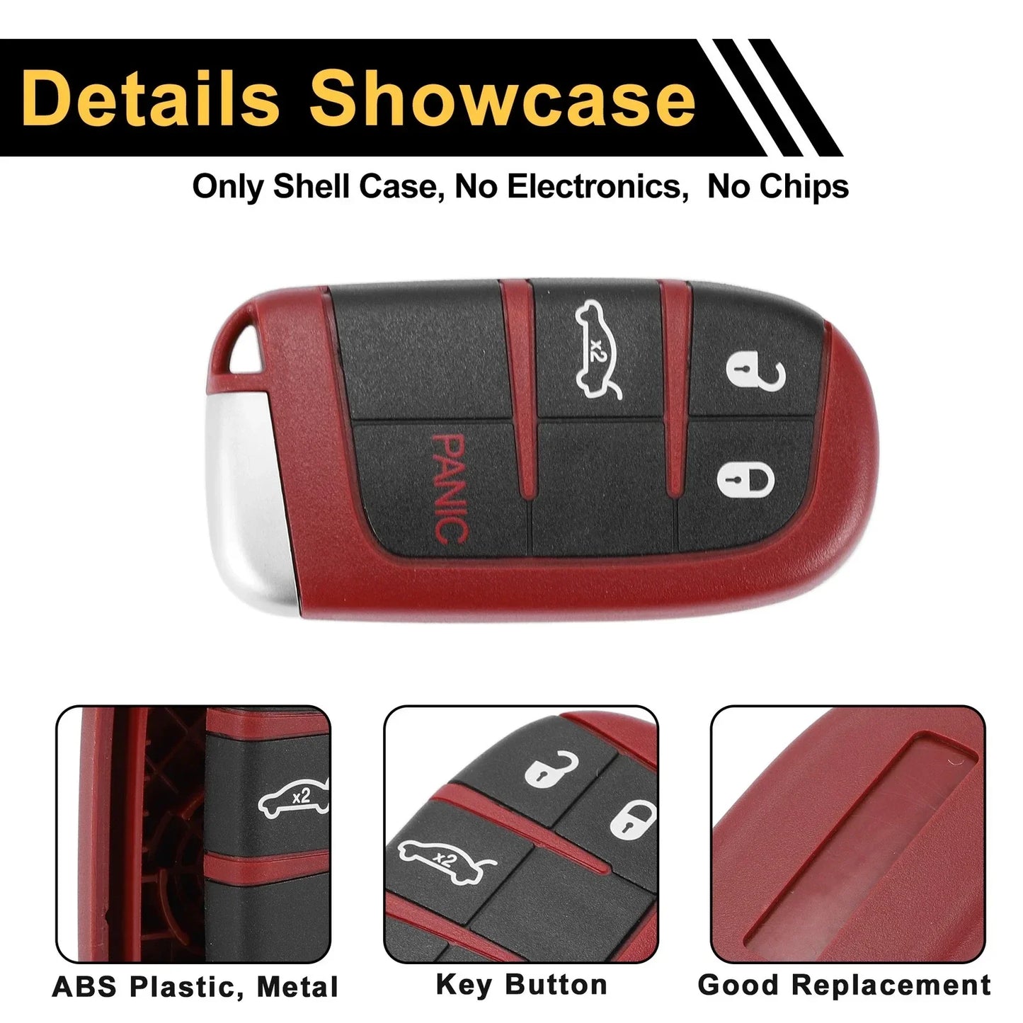 Key Fob Shell Case for Dodge Charger 2006-2023 - 4 Button Black Red