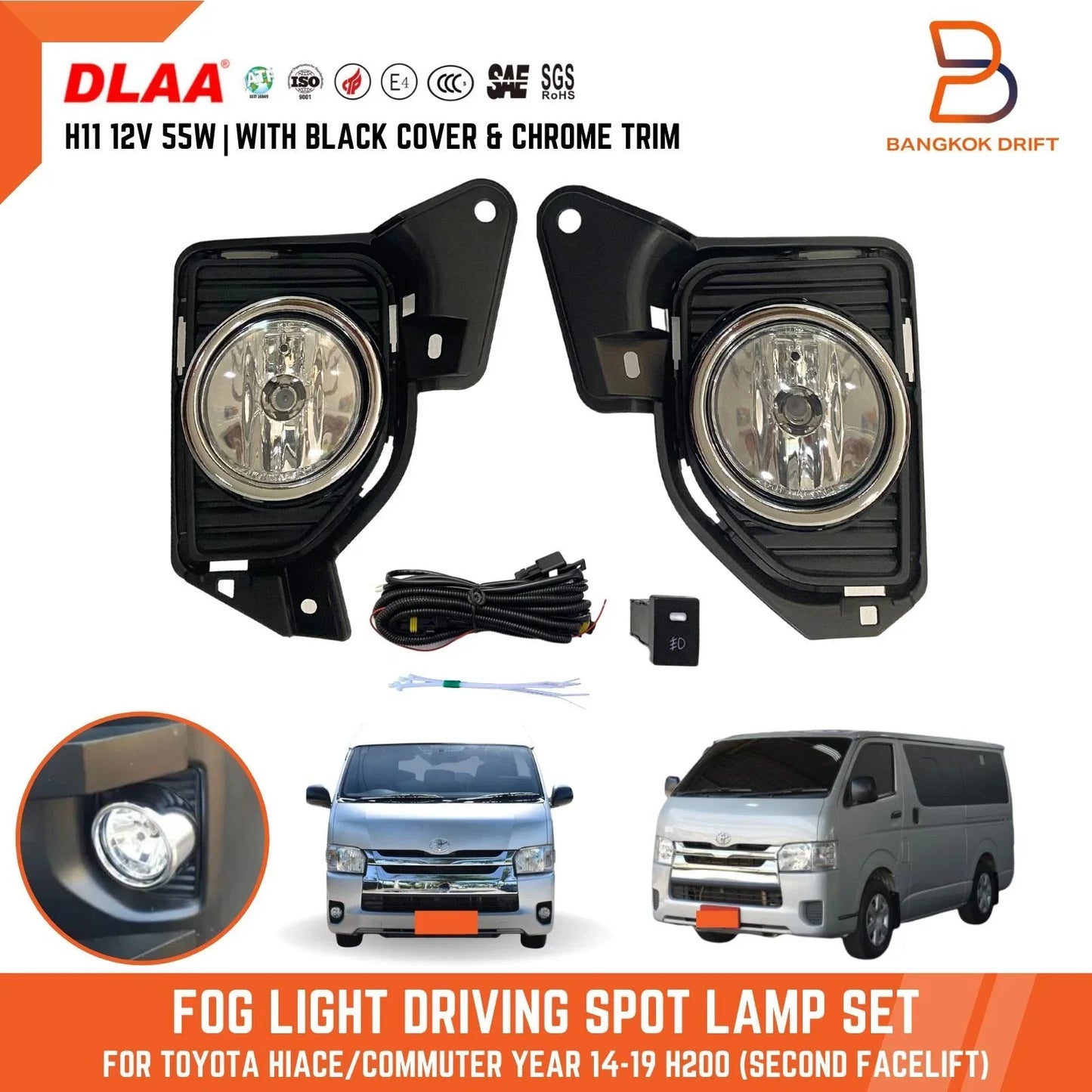 Fog Lamp Spot Light for Toyota Hiace Commuter H200 (2014-2019) Black Cover