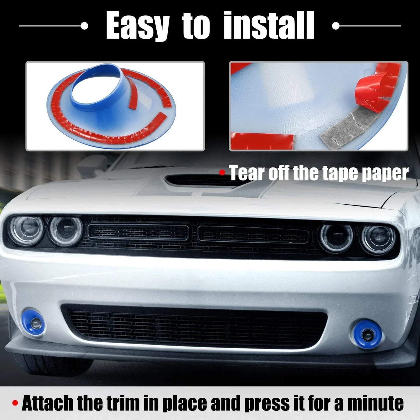 2 x Car ABS Front Fog Light Covers Trim for Dodge Challenger (2015-2020) Blue