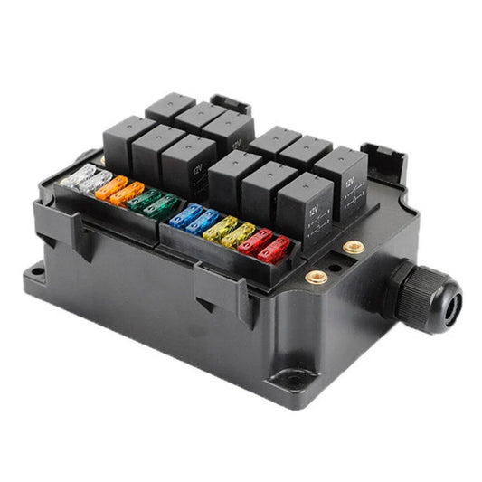 12V 12-Way Fuse Relay Box w/ 5-Pin 40A Relays & Fuses for Car Truck
