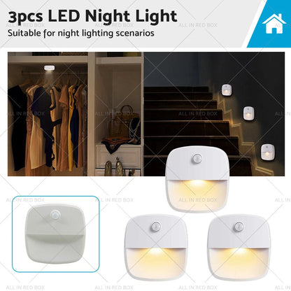 3 x Cordless LED Night Lights with Motion Sensor for Home